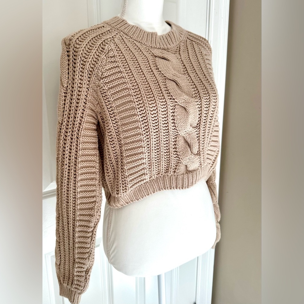 Urban Outfitters Lottie Moss Cropped Tan Cable Knit Sweater View 2